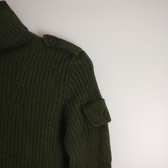 Army Green 100% Merino Wool Military Cargo Turtleneck Sweater, Forest Green, M - Picture 2 of 6